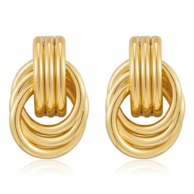 Irregular circular copper plated real gold design earrings