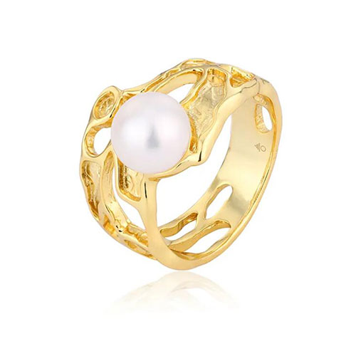 Freshwater Pearl 925 Silver Luxury Retro Coral Irregular Hollow Ring