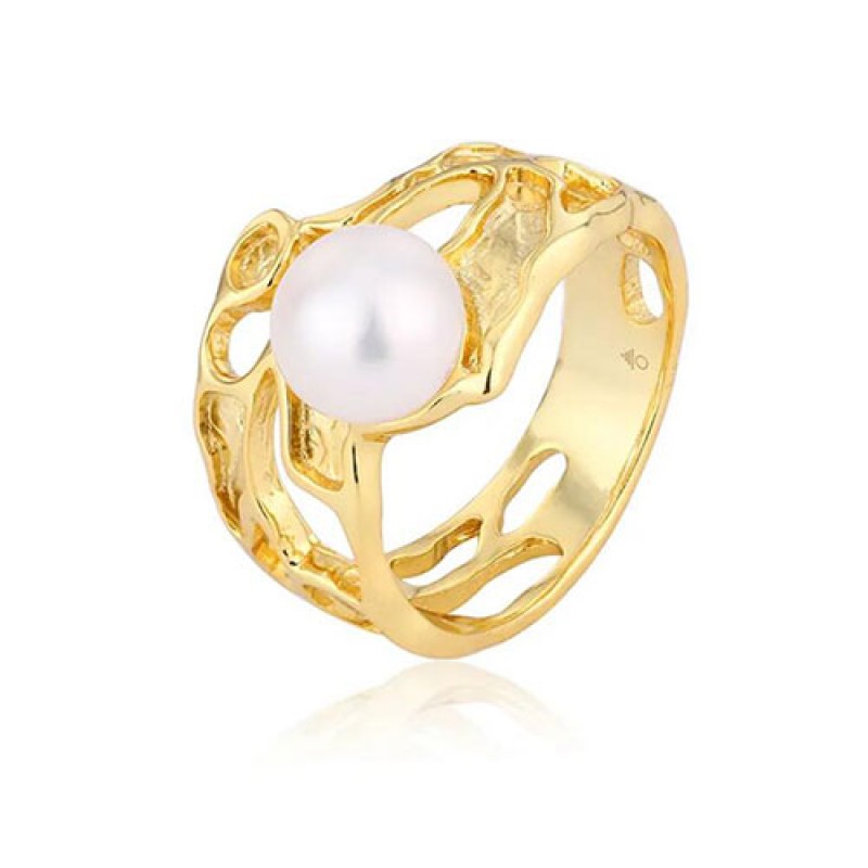 Freshwater Pearl 925 Silver Luxury Retro Coral Irregular Hollow Ring